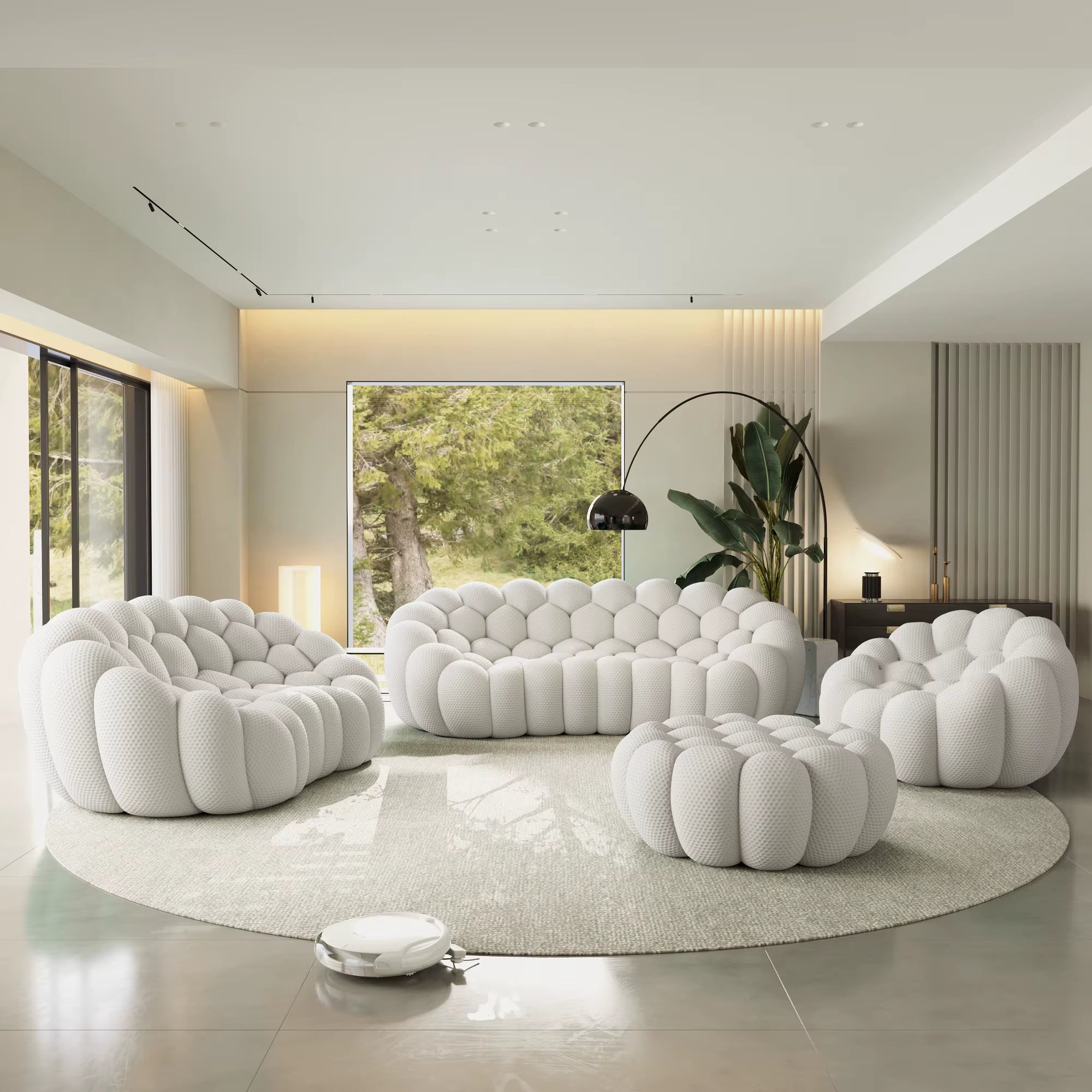 VOXHOME Vacuum Compressed Modern Living Room Apartment Light Grey Bubble Sofa 1 2 3 Seater Curved Football Sofas Couch Set