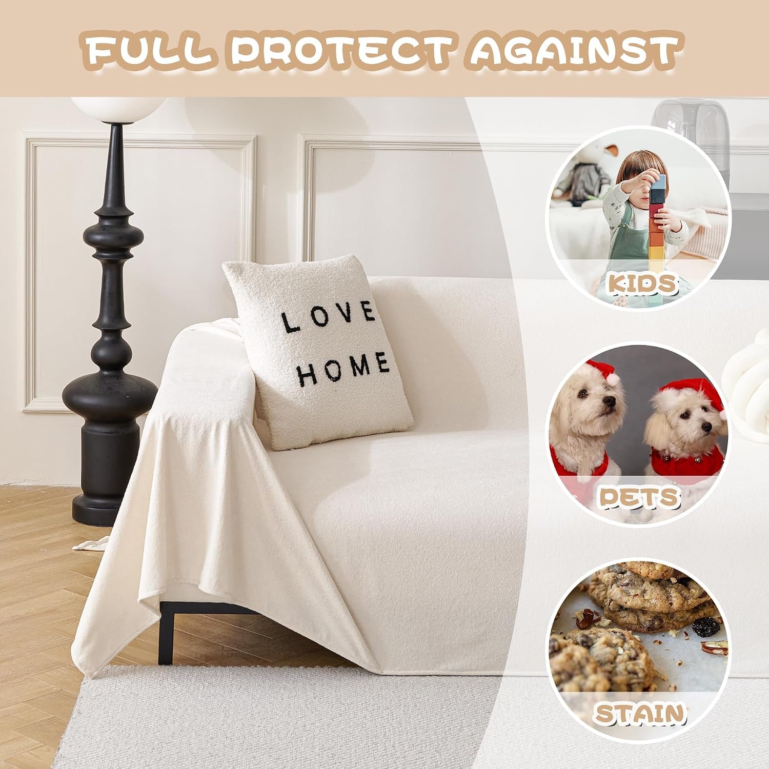 White Couch Cover Couch Covers for 3 Cushion Couch Sofa Pet Friendly Sectional Couch Covers L Shape Dog Couch Cover Protector for Sectional Sofa Covers Couch Protector, 71" X 134"