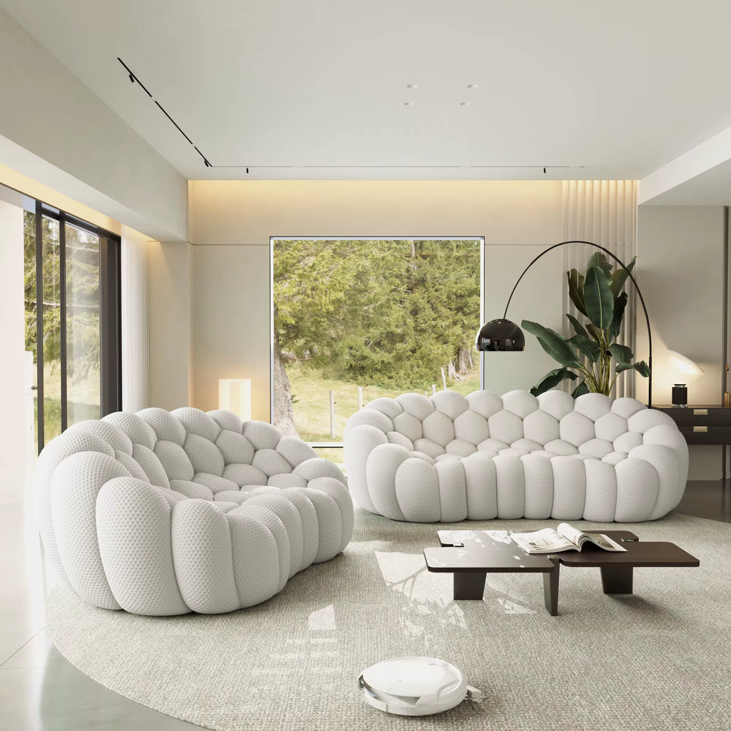 VOXHOME Vacuum Compressed Modern Living Room Apartment Light Grey Bubble Sofa 1 2 3 Seater Curved Football Sofas Couch Set