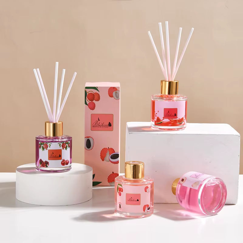 Luxury Home Fragrance 50ML Fashion Glass Bottle Fruity Scent Perfume Essential Oil Diffuser Scent Reed Diffuser