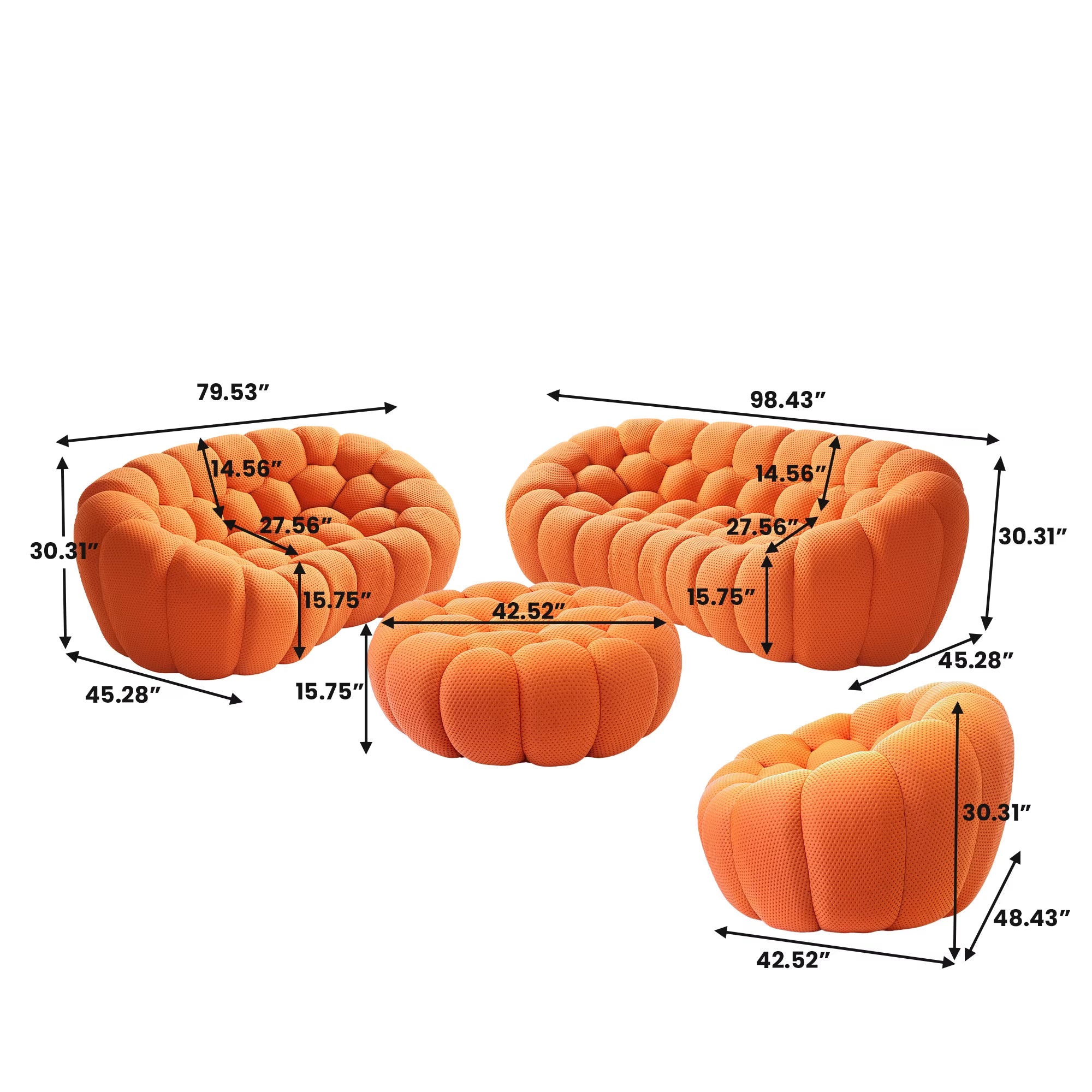 VOXHOME Vacuum Compressed Modern Living Room Apartment Light Grey Bubble Sofa 1 2 3 Seater Curved Football Sofas Couch Set