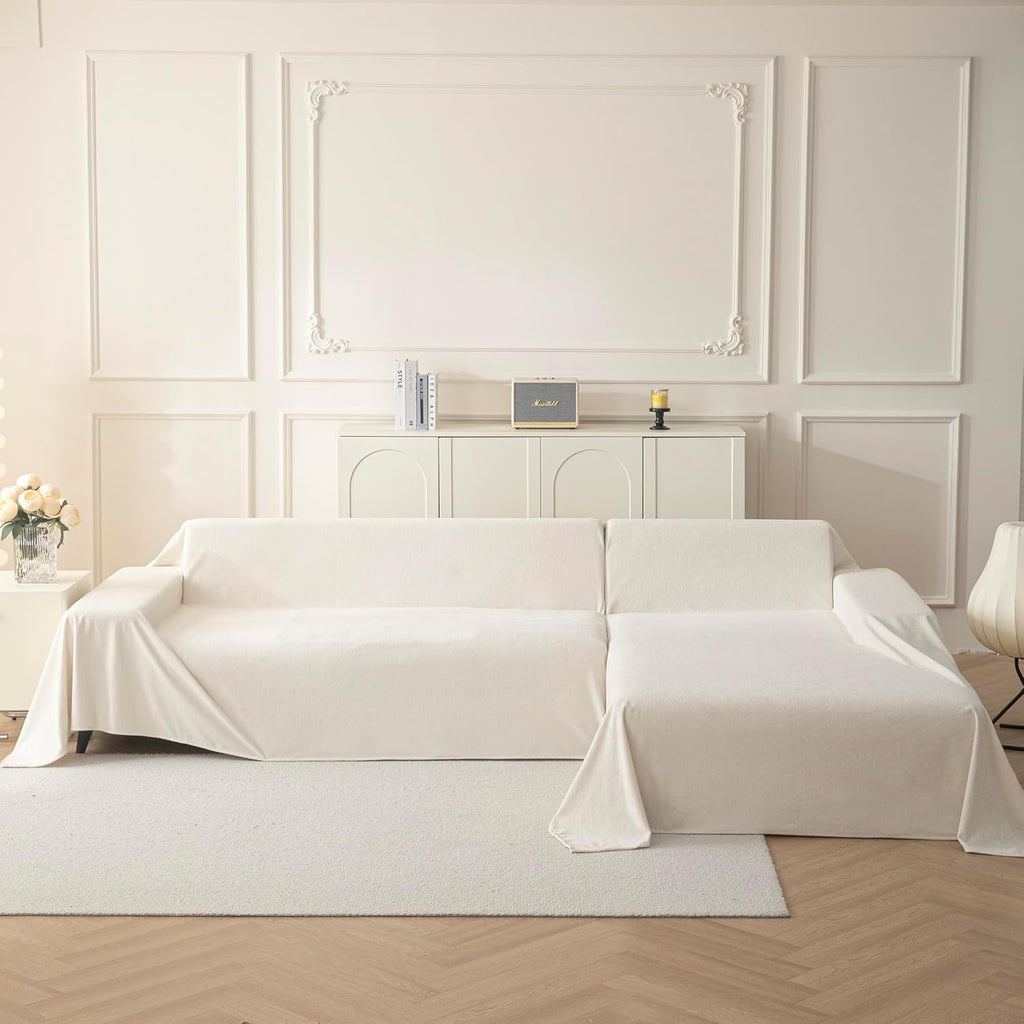 White Couch Cover Couch Covers for 3 Cushion Couch Sofa Pet Friendly Sectional Couch Covers L Shape Dog Couch Cover Protector for Sectional Sofa Covers Couch Protector, 71" X 134"