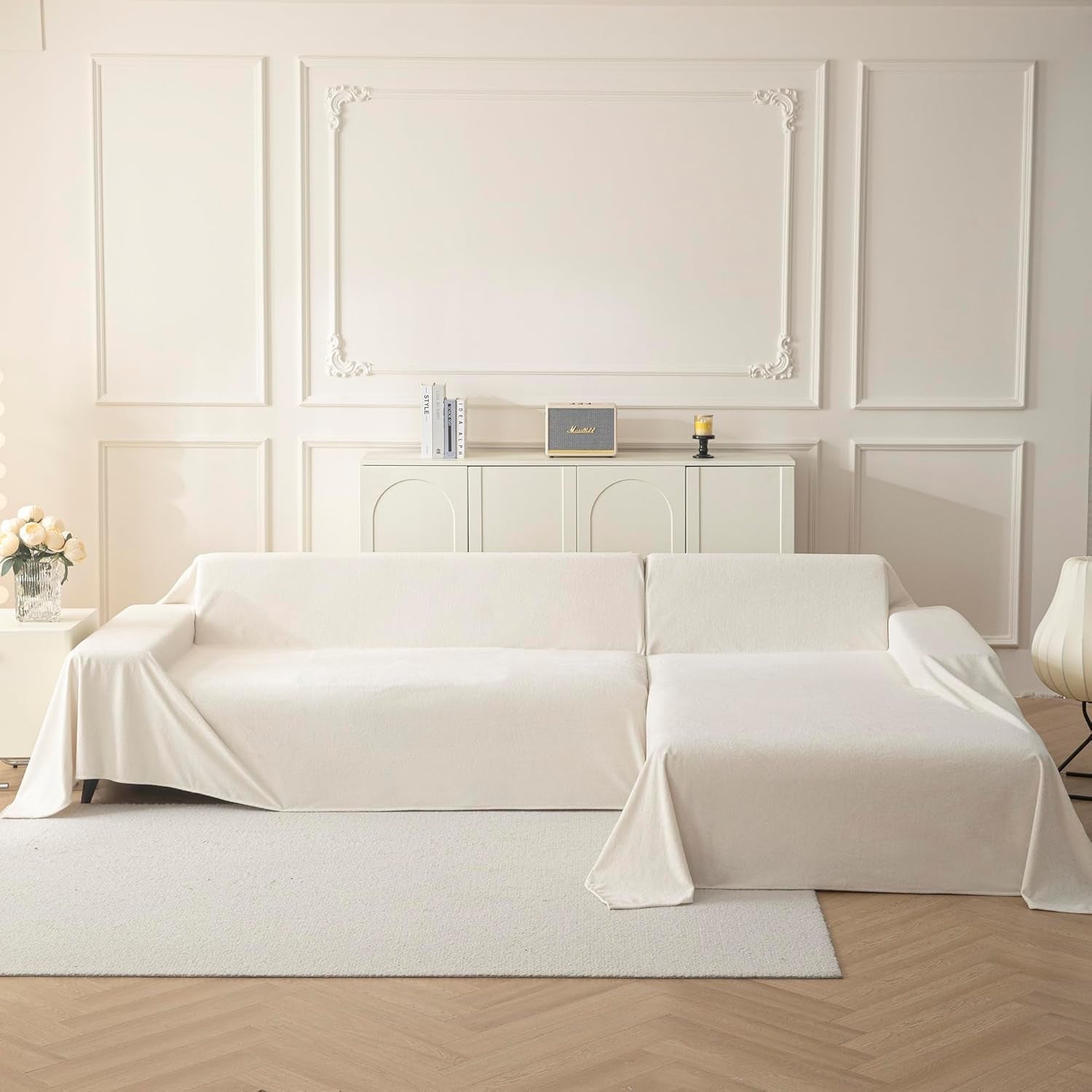White Couch Cover Couch Covers for 3 Cushion Couch Sofa Pet Friendly Sectional Couch Covers L Shape Dog Couch Cover Protector for Sectional Sofa Covers Couch Protector, 71" X 134"